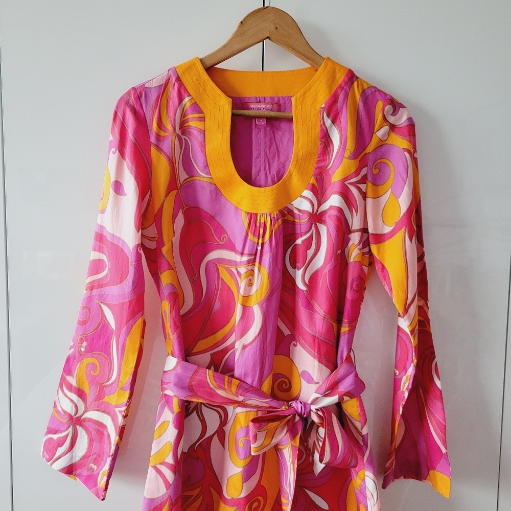 Banana Republic Pink and Yellow Long Sleeve Dress - Picture 3 of 11